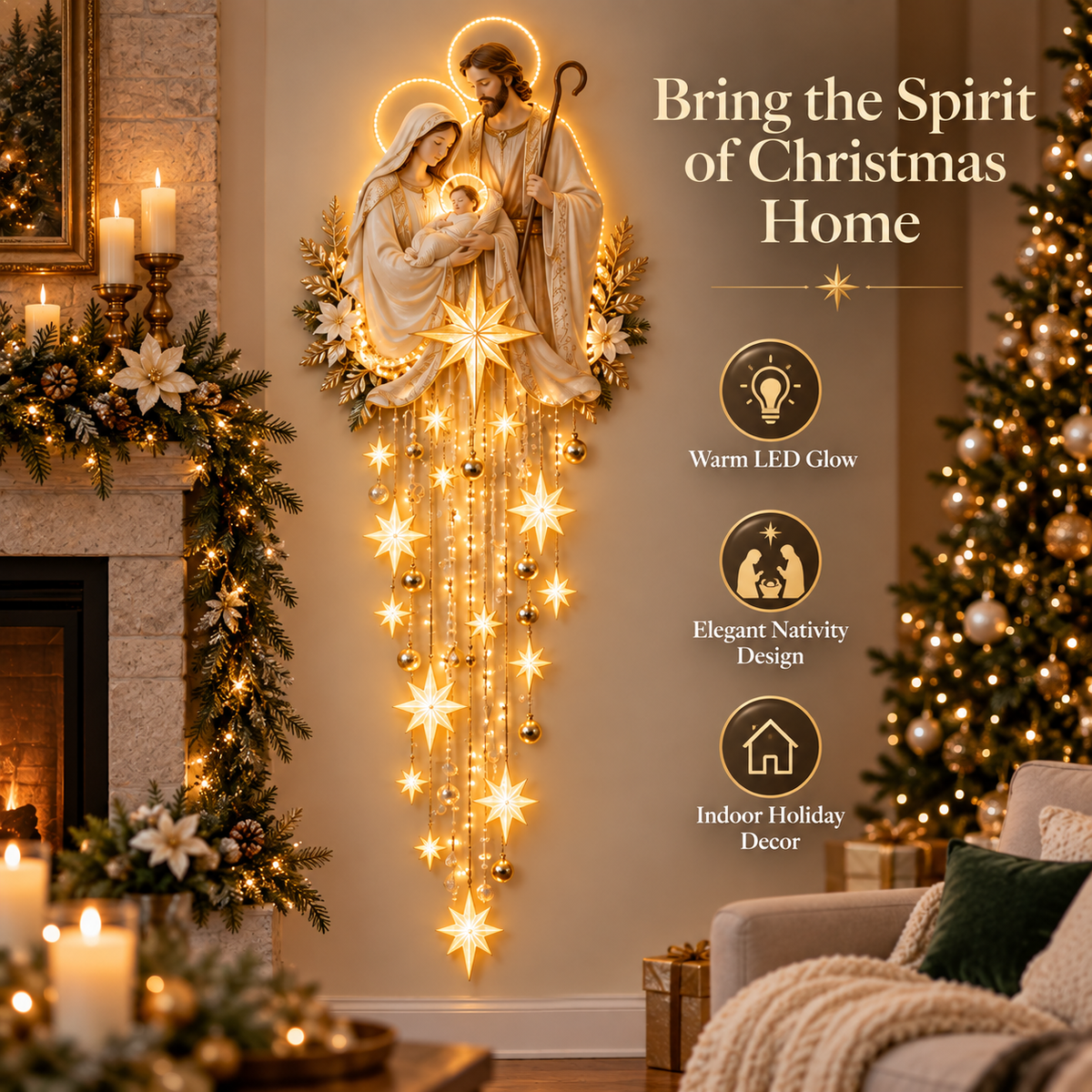 ✝️✨ Bethlehem in Falling Light | Cascading Nativity Wall Art