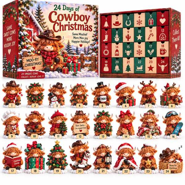 🐮🎄 24 Days of Cowboy Christmas – Highland Cow Advent Calendar