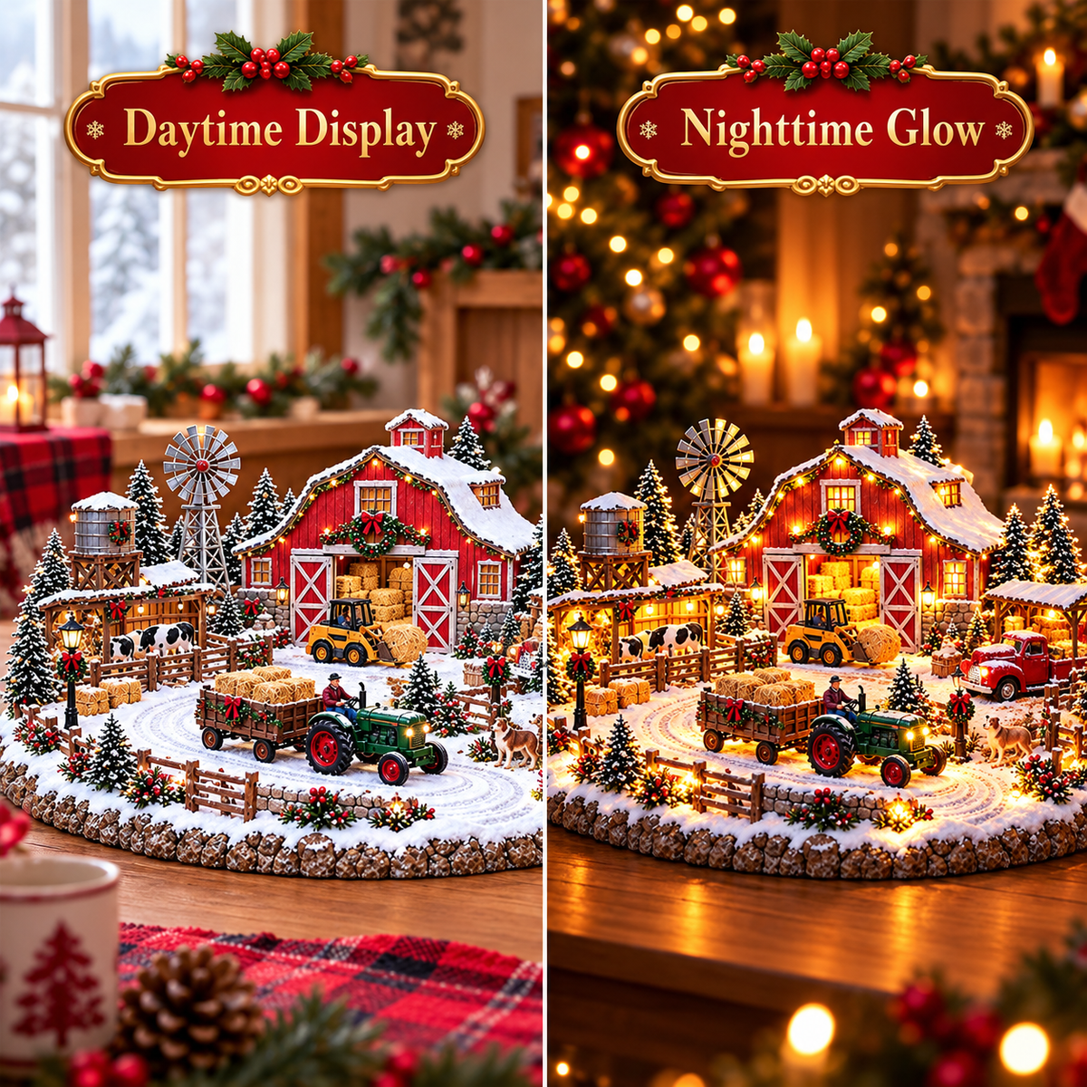 🎄🚜 Christmas at the Red Barn™ | Lighted Farm Village Scene