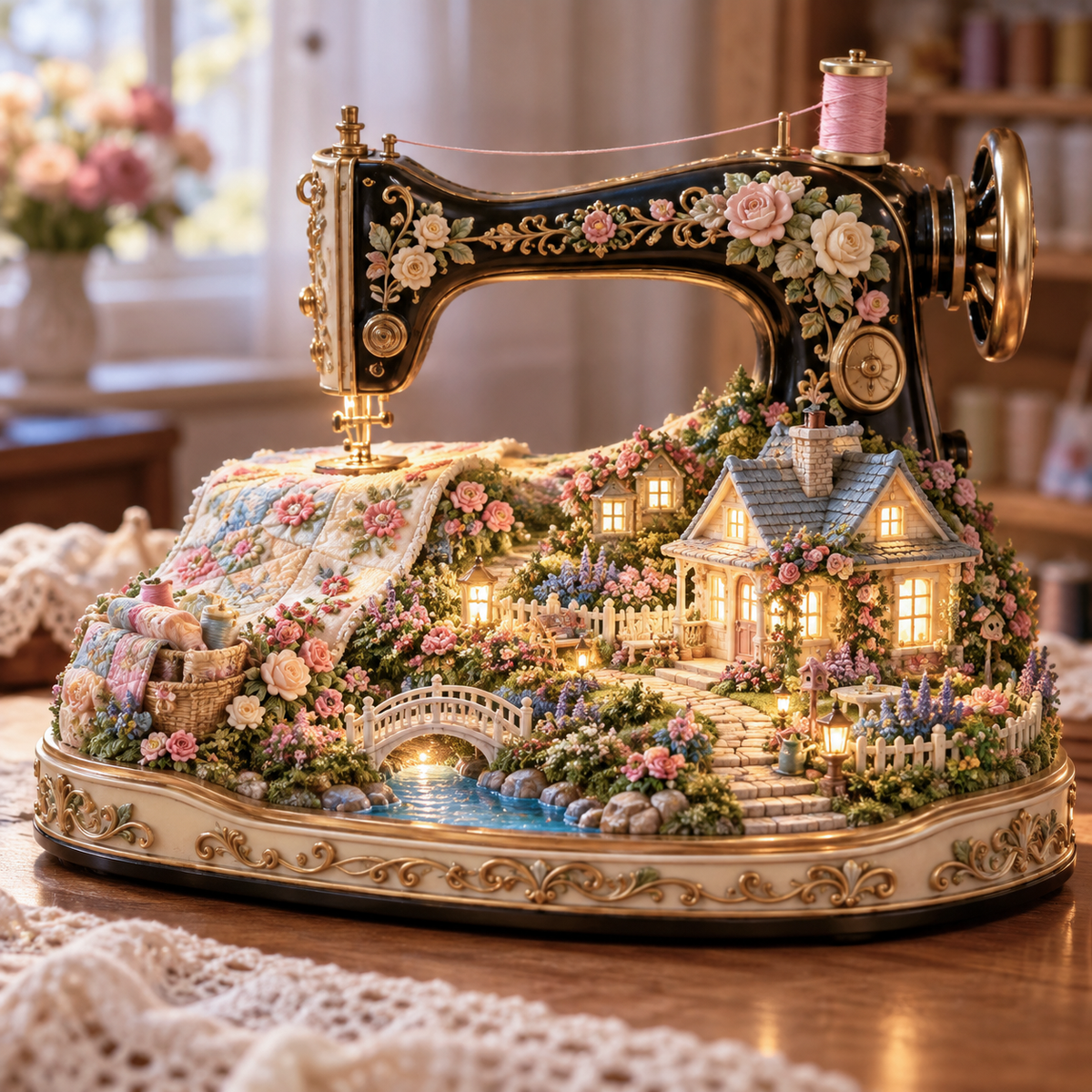 🧵✨ Stitched to Life™ | Lighted Sewing Machine Garden Decor