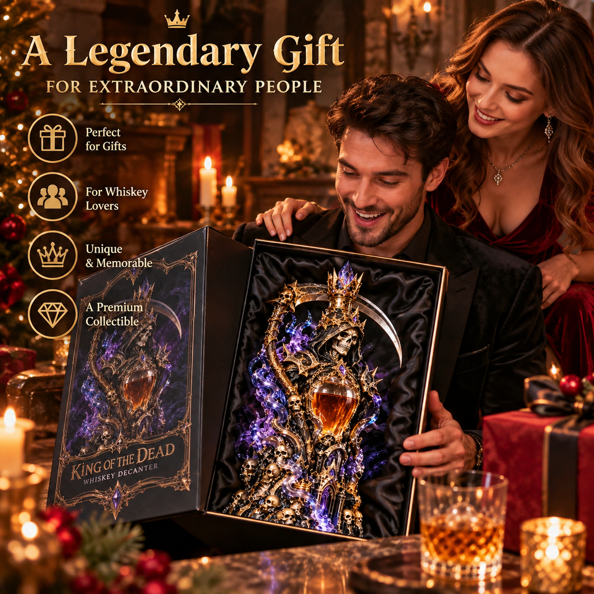 🔥Last Day 50% OFF -👑💀 Grim Reaper Whiskey Decanter – King of the Dead Collector Display