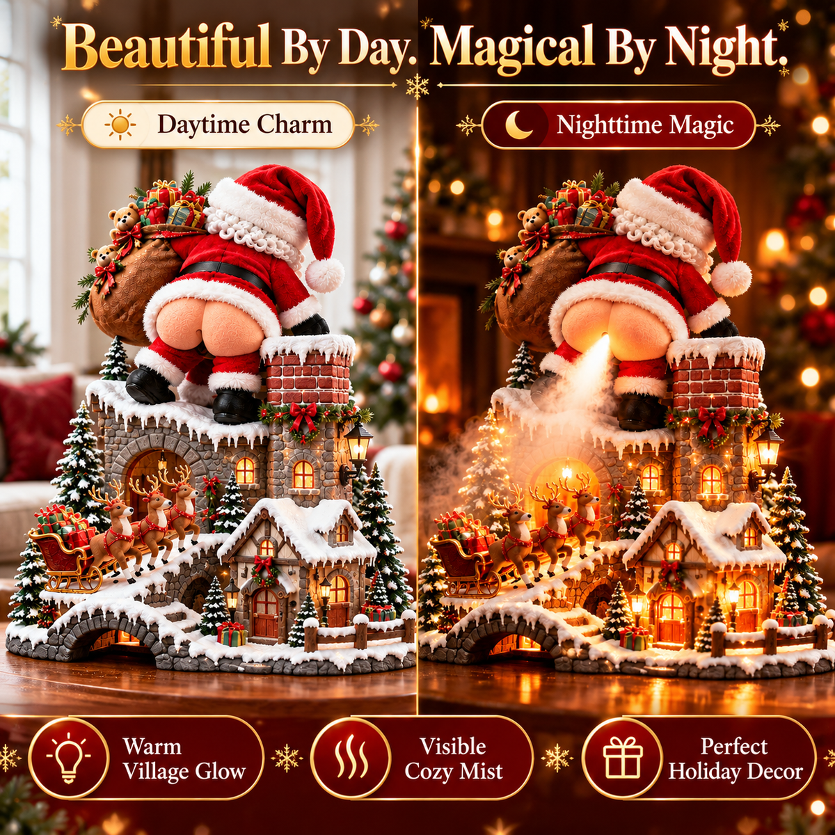 🎅💨 Santa’s Cheeky Mist Village | Lighted Christmas Aroma Diffuser ✨