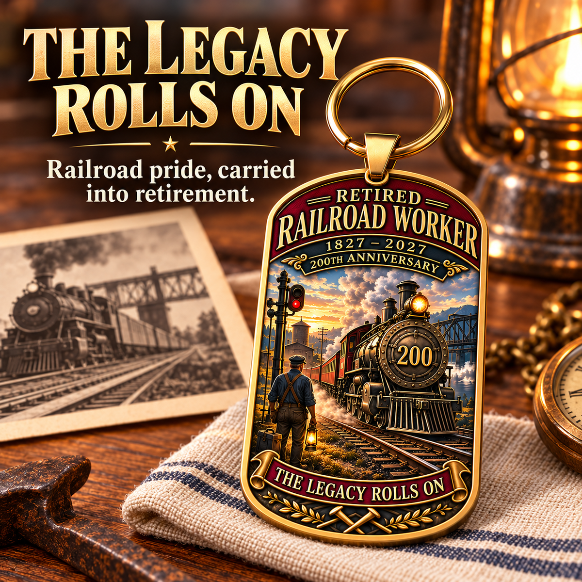 🚂 Built by Generations | Railroad Worker 200th Anniversary Keychain