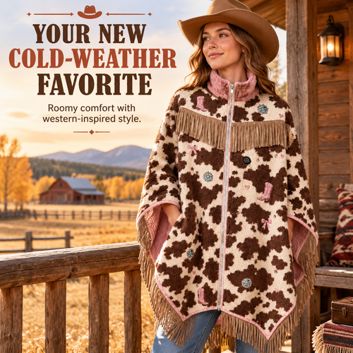 🤠🔥 Cozy Rodeo Wrap™ | 3-Heat USB Heated Fringe Poncho