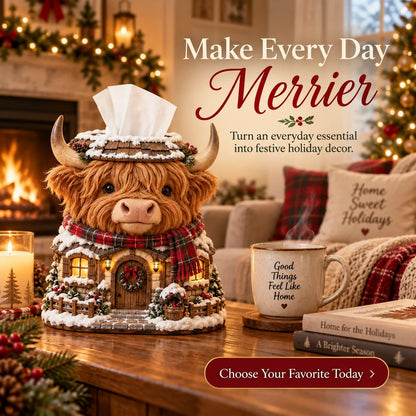 🏠Cozy Christmas Cottage Tissue Box Cover