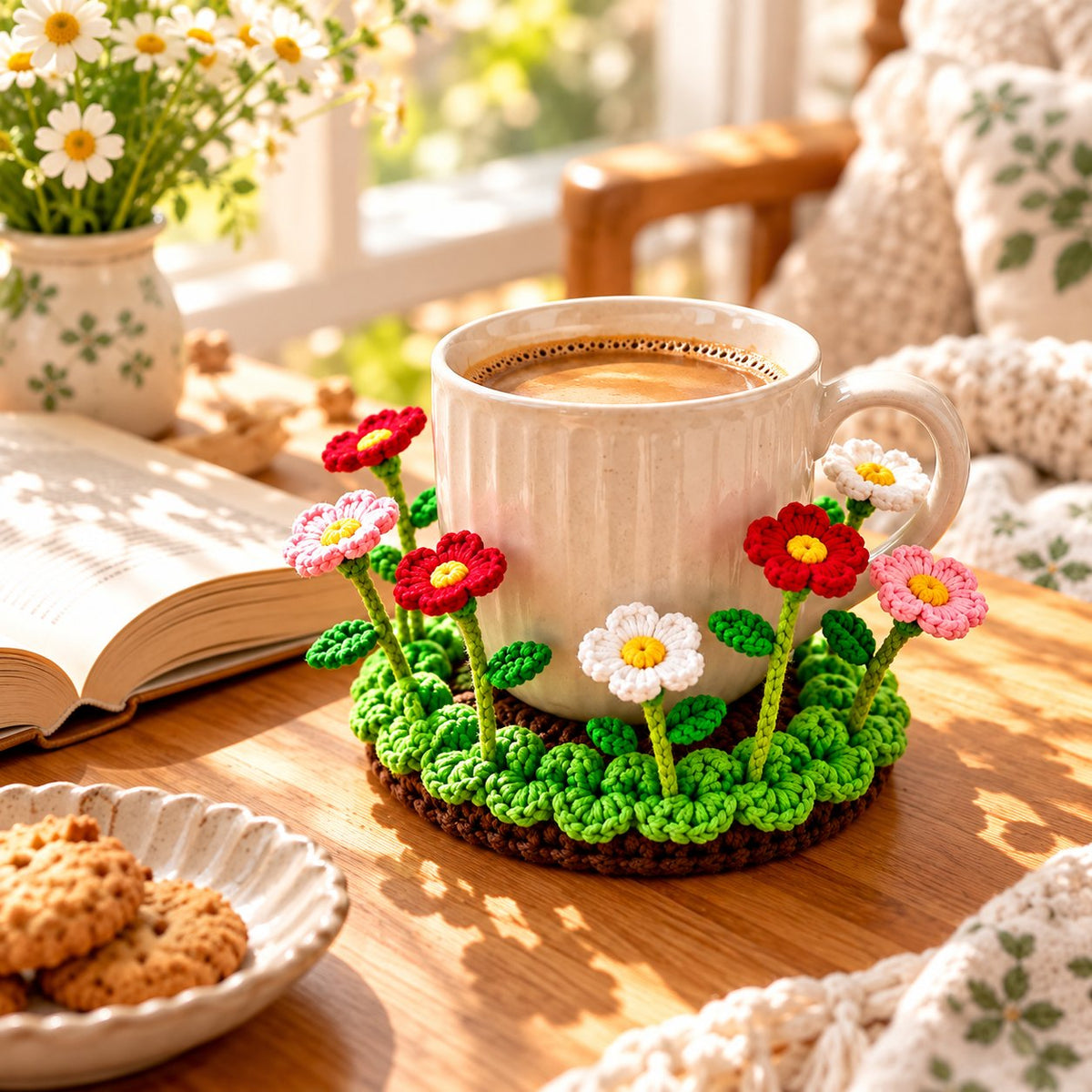 🌸☕ Blooming Mug Garden™ | Handmade 3D Crochet Flower Coaster