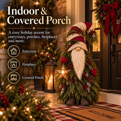 🎅🌲 Evergreen Christmas Gnome – Warm Lighted Floor Decor