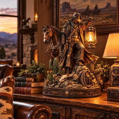 🐎🔥 Trailblazer Glow™ | Western Rider & Horse Lighted Statue