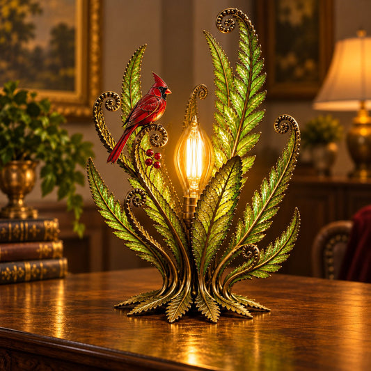 🐦❤️ Cardinal Remembrance Glow™ | Vintage Botanical Table Lamp with Warm Light🌿