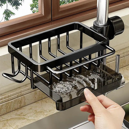 🧽💧 Faucet-Mounted Sink Organizer – Drain Rack with Drip Tray