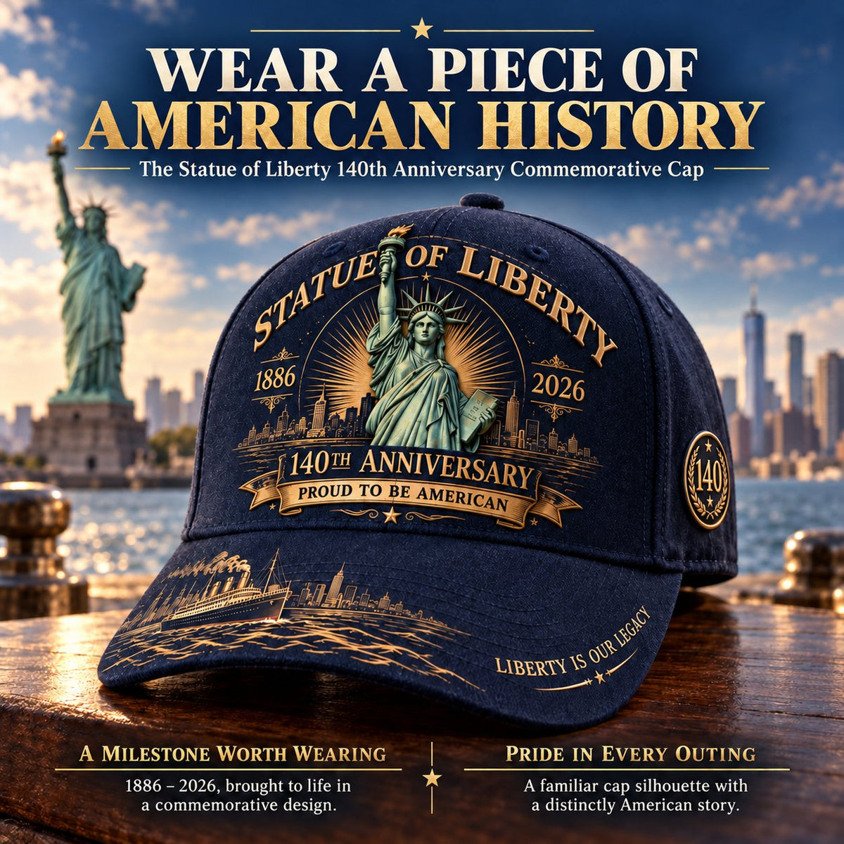 💝 LAST DAY 49% OFF | 🗽 140 Years of Liberty | Statue of Liberty Commemorative Cap 1886–2026 🇺🇸