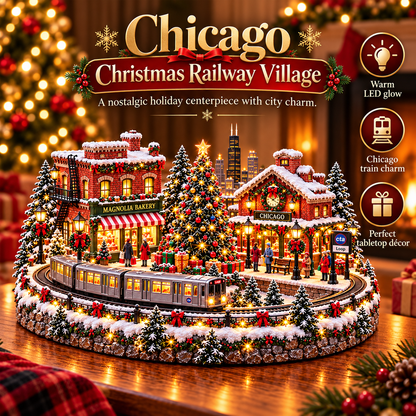 🚋🎄Christmas Railway Town  – Lighted San Francisco Cable Car & Chicago Train Holiday Scenes