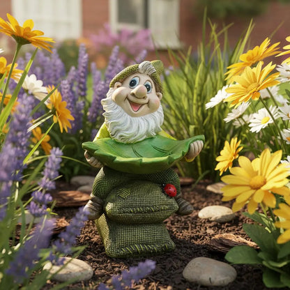 🍃🐦 Garden Gnome Bird Butler™ | Whimsical Leaf Bird Feeder Statue