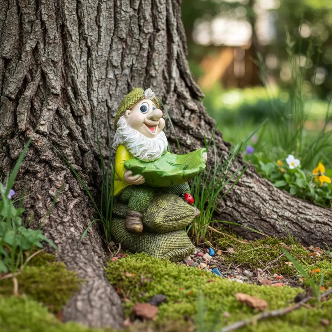 🍃🐦 Garden Gnome Bird Butler™ | Whimsical Leaf Bird Feeder Statue
