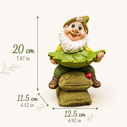 🍃🐦 Garden Gnome Bird Butler™ | Whimsical Leaf Bird Feeder Statue