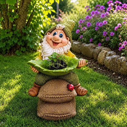 🍃🐦 Garden Gnome Bird Butler™ | Whimsical Leaf Bird Feeder Statue