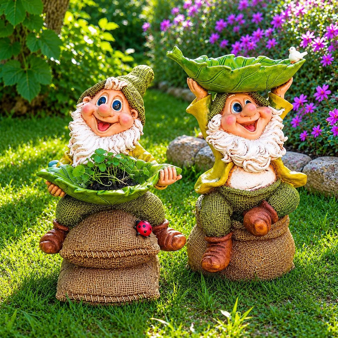 🍃🐦 Garden Gnome Bird Butler™ | Whimsical Leaf Bird Feeder Statue