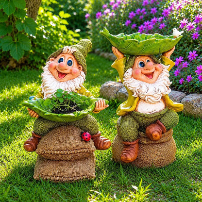 🍃🐦 Garden Gnome Bird Butler™ | Whimsical Leaf Bird Feeder Statue