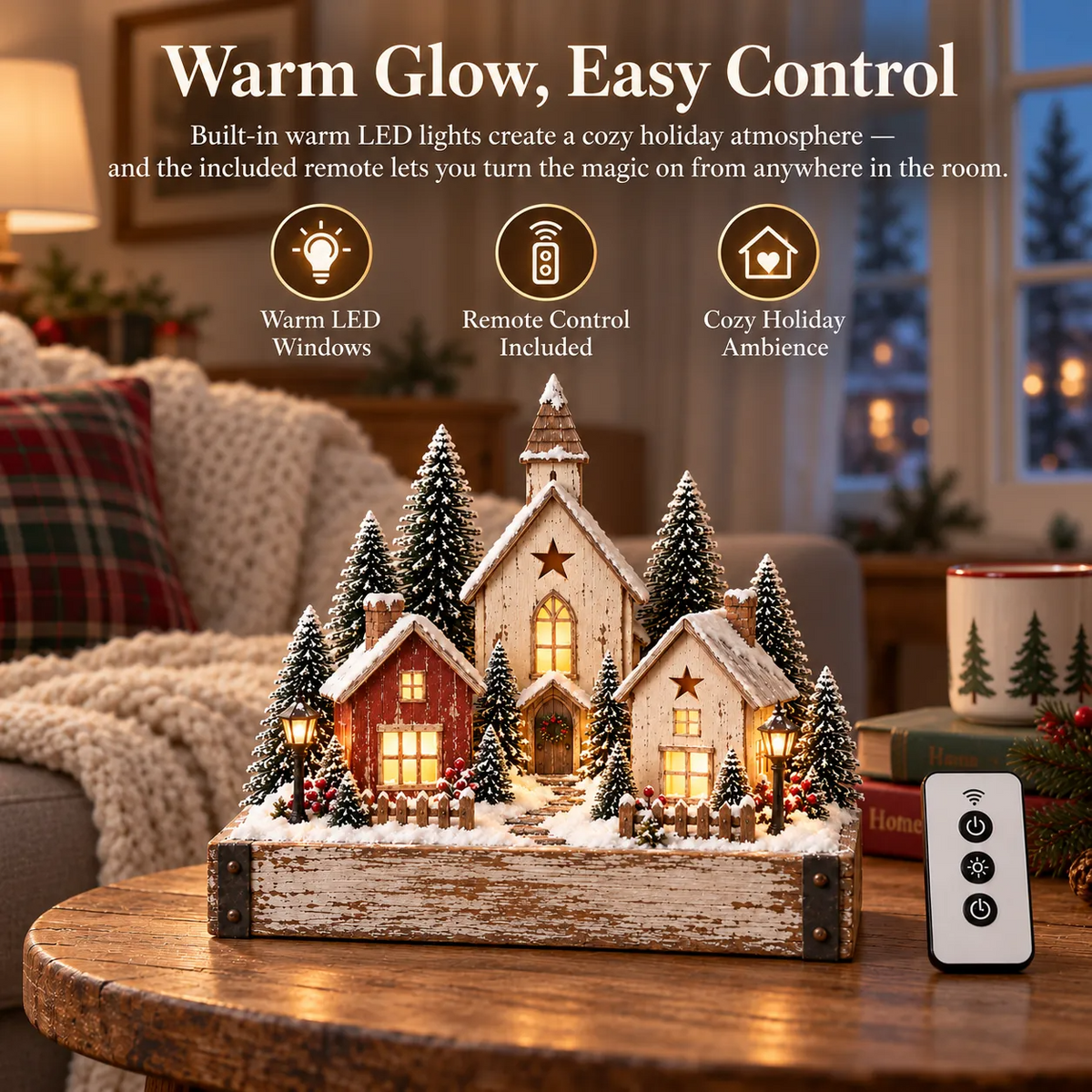 🎄✨ Lighted Farmhouse Christmas Village – Cozy LED Holiday Tabletop Decor