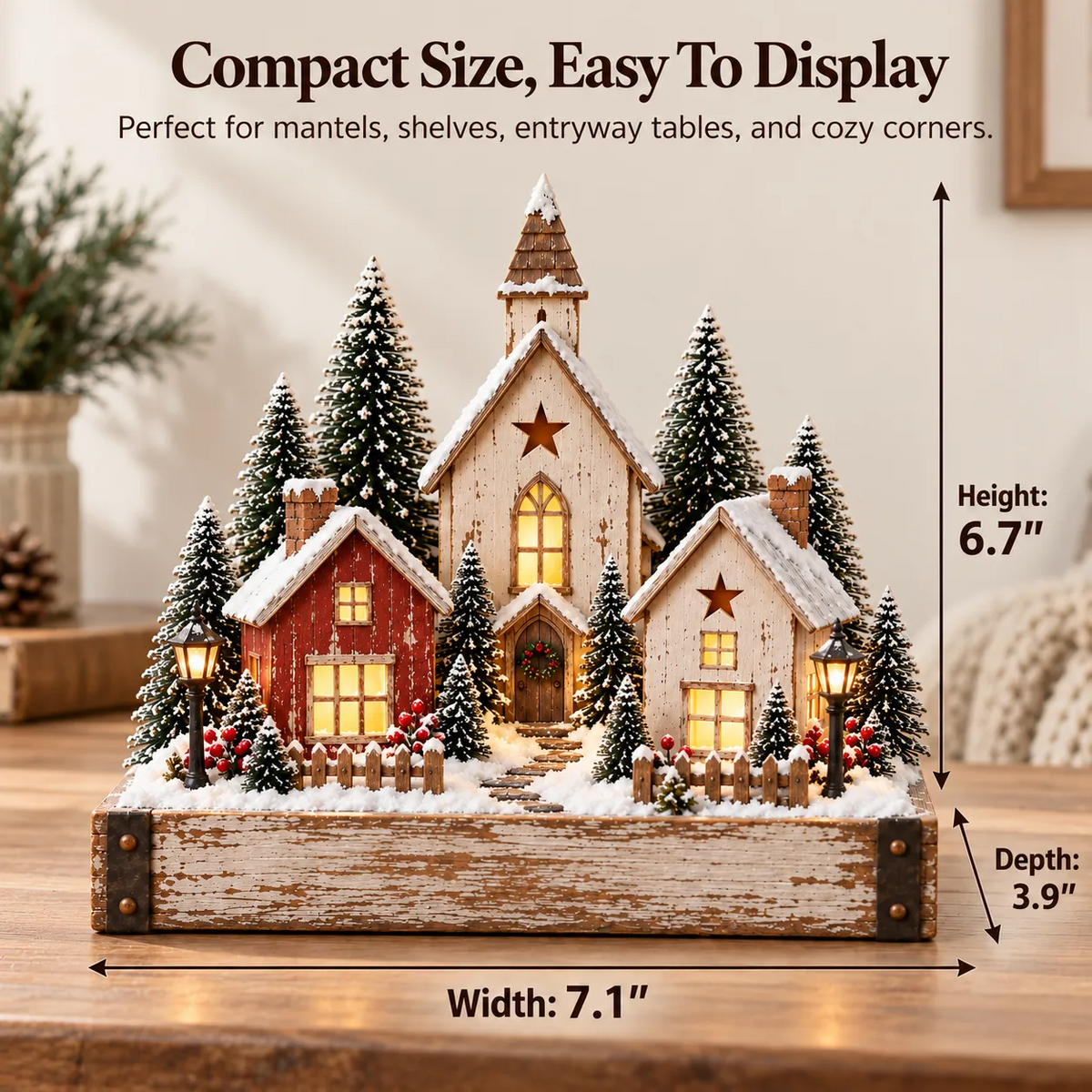 🎄✨ Lighted Farmhouse Christmas Village – Cozy LED Holiday Tabletop Decor