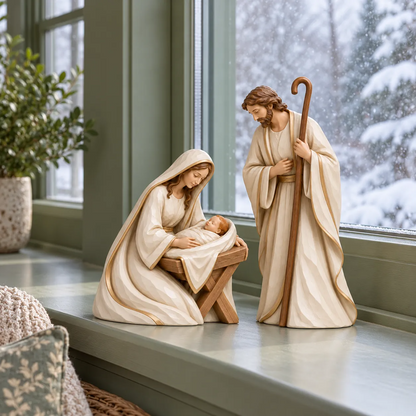 ✨ Bethlehem in Ivory & Gold™ | Holy Family Nativity Set