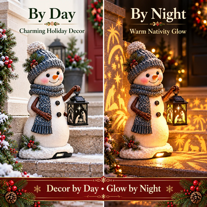 🔥 LAST DAY 49% OFF | ⛄ Snowman by Day, Holy Night by Night | Solar Nativity Projection Light ✨