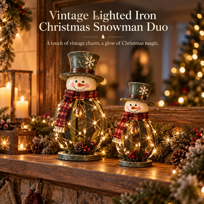🎄 Winter Welcome Snowmen™ | Lighted Iron Christmas Duo