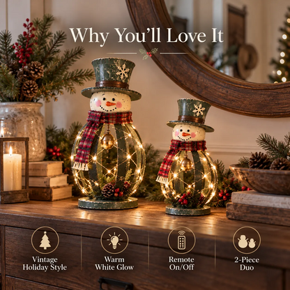 🎄 Winter Welcome Snowmen™ | Lighted Iron Christmas Duo