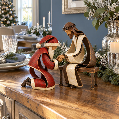 ✨ Even Santa Bows | Jesus & Santa Christmas Figurine