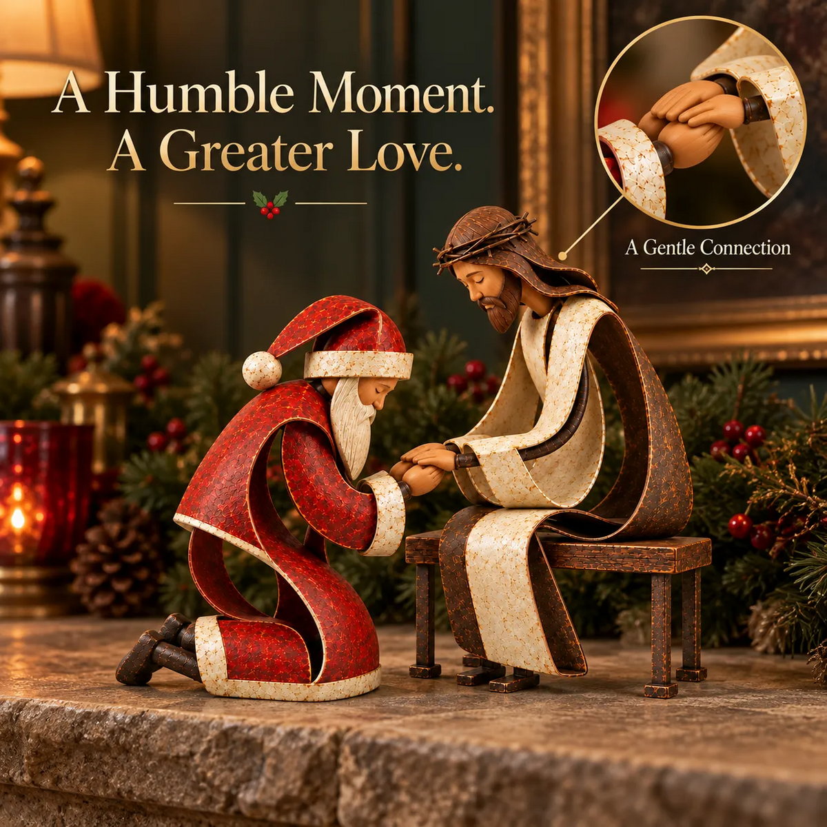 ✨ Even Santa Bows | Jesus & Santa Christmas Figurine