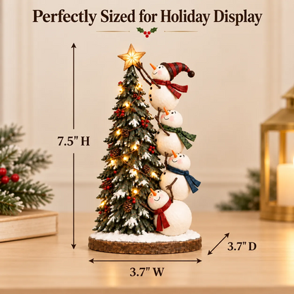 ☃️🎄 Snowmen Topping the Christmas Tree™ – Lighted Holiday Figurine with Remote Control