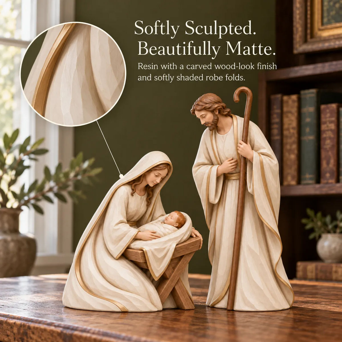 ✨ Bethlehem in Ivory & Gold™ | Holy Family Nativity Set