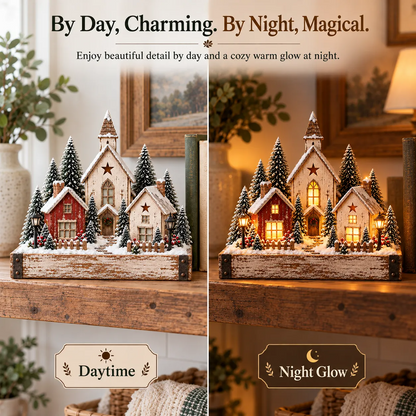 🎄✨ Lighted Farmhouse Christmas Village – Cozy LED Holiday Tabletop Decor