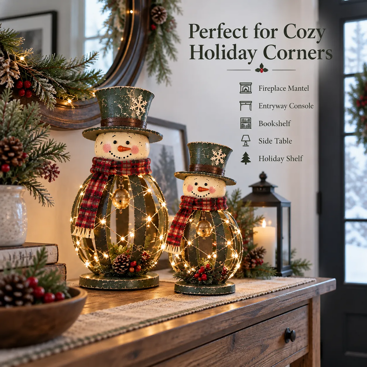 🎄 Winter Welcome Snowmen™ | Lighted Iron Christmas Duo