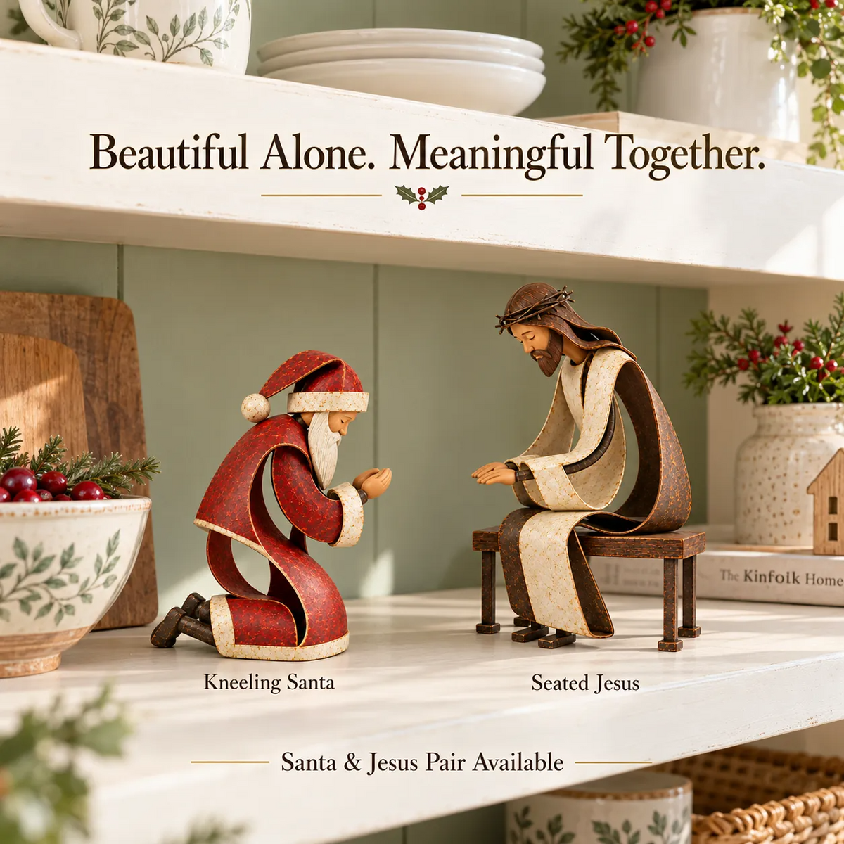 ✨ Even Santa Bows | Jesus & Santa Christmas Figurine