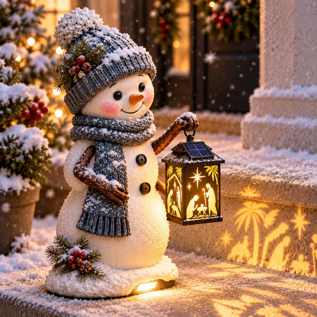 🔥 LAST DAY 49% OFF | ⛄ Snowman by Day, Holy Night by Night | Solar Nativity Projection Light ✨