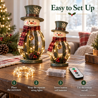 🎄 Winter Welcome Snowmen™ | Lighted Iron Christmas Duo