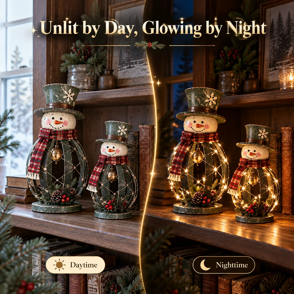 🎄 Winter Welcome Snowmen™ | Lighted Iron Christmas Duo