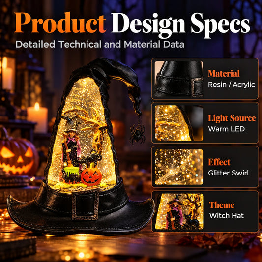 🧙✨ Witchlight Spellstorm™ – Glowing Glitter Witch Hat Lantern 🎃