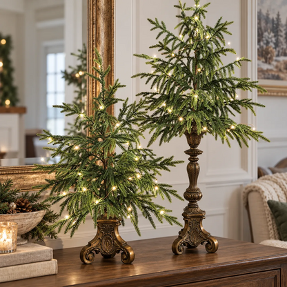 🎄✨ Vintage Norfolk Pine Glow Trees | Cozy Lighted Christmas Decor