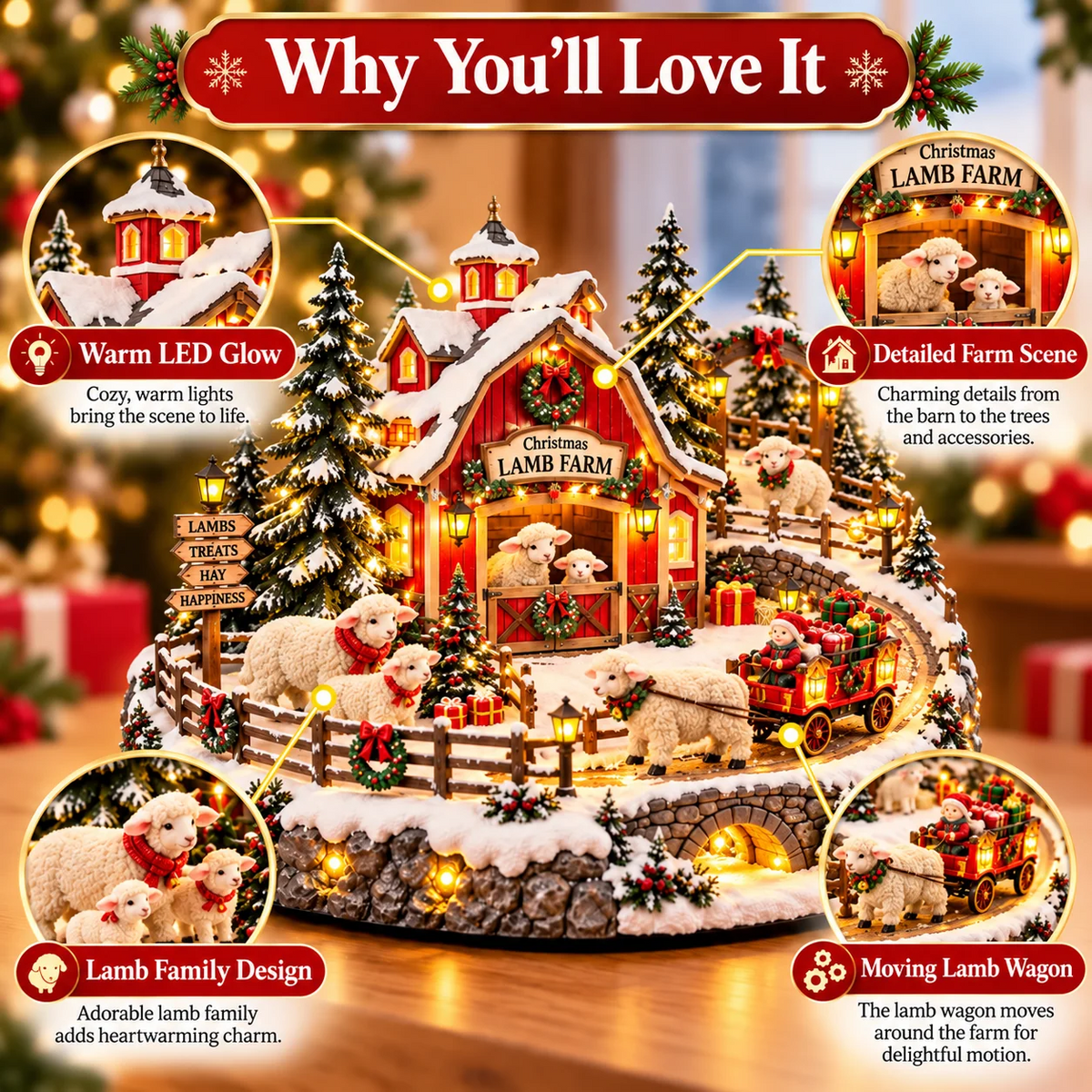 🎄 Little Lamb Christmas Village | Glowing Animated Farm Scene