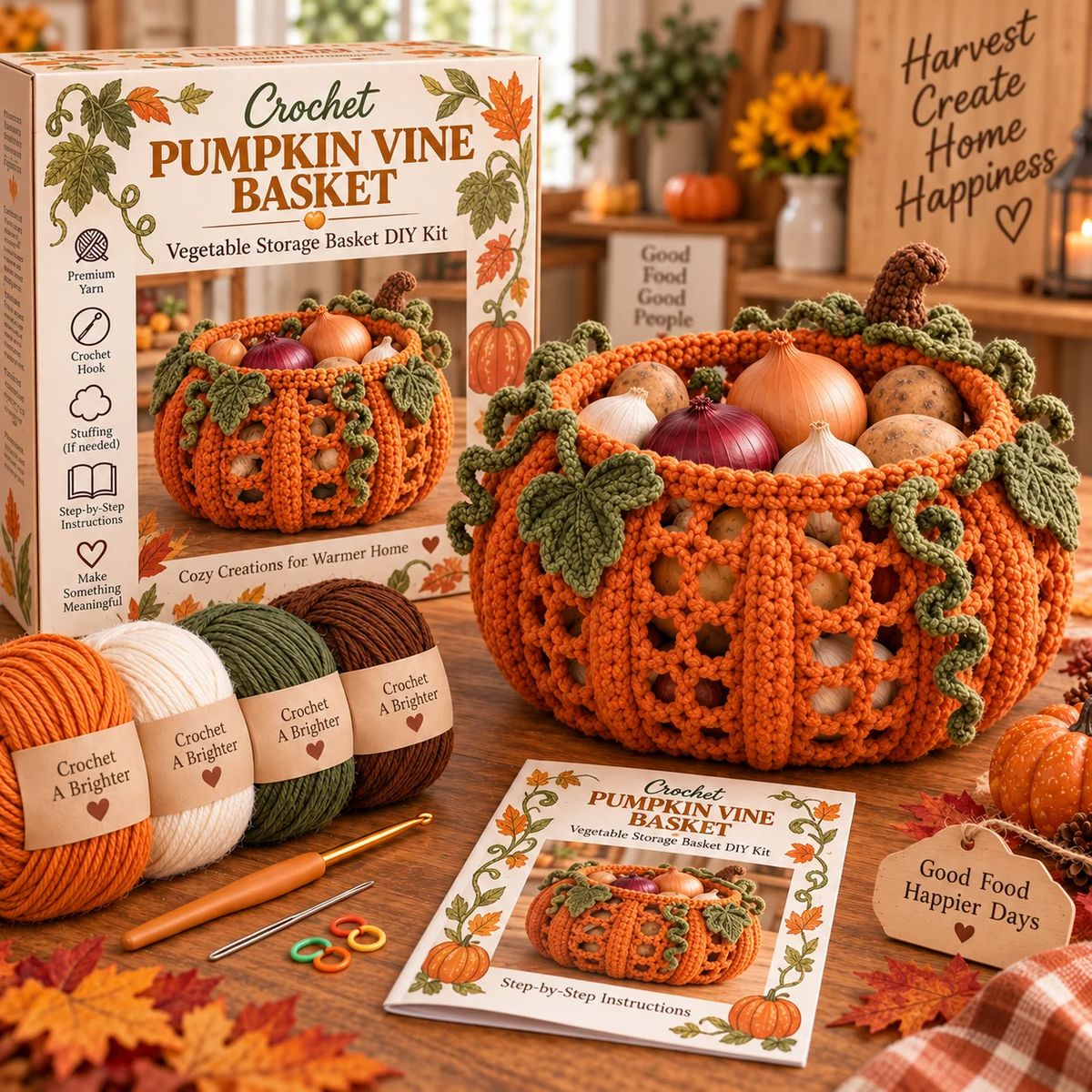 🍂🧶 Crochet the Harvest | DIY Vegetable Basket Kit for Cozy Fall Decor