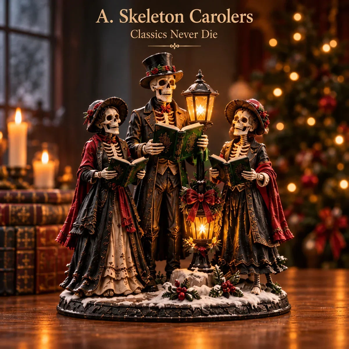 🎄👻 Silent Night, Spooky Night | 5 Lighted Gothic Christmas Figures