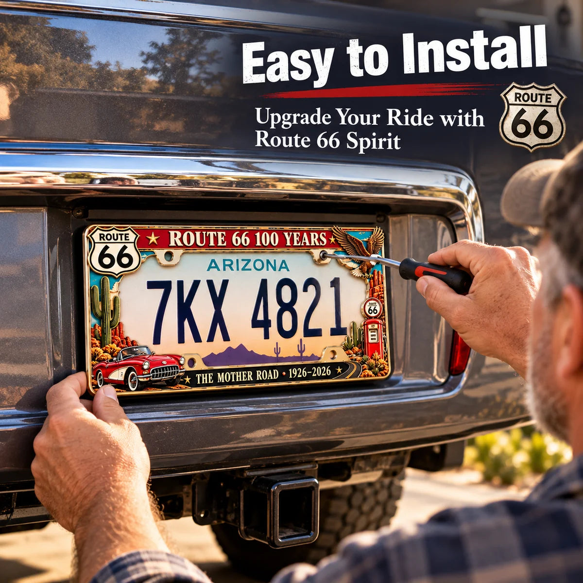 🚗 Mother Road 100 | Route 66 Centennial License Plate Frame