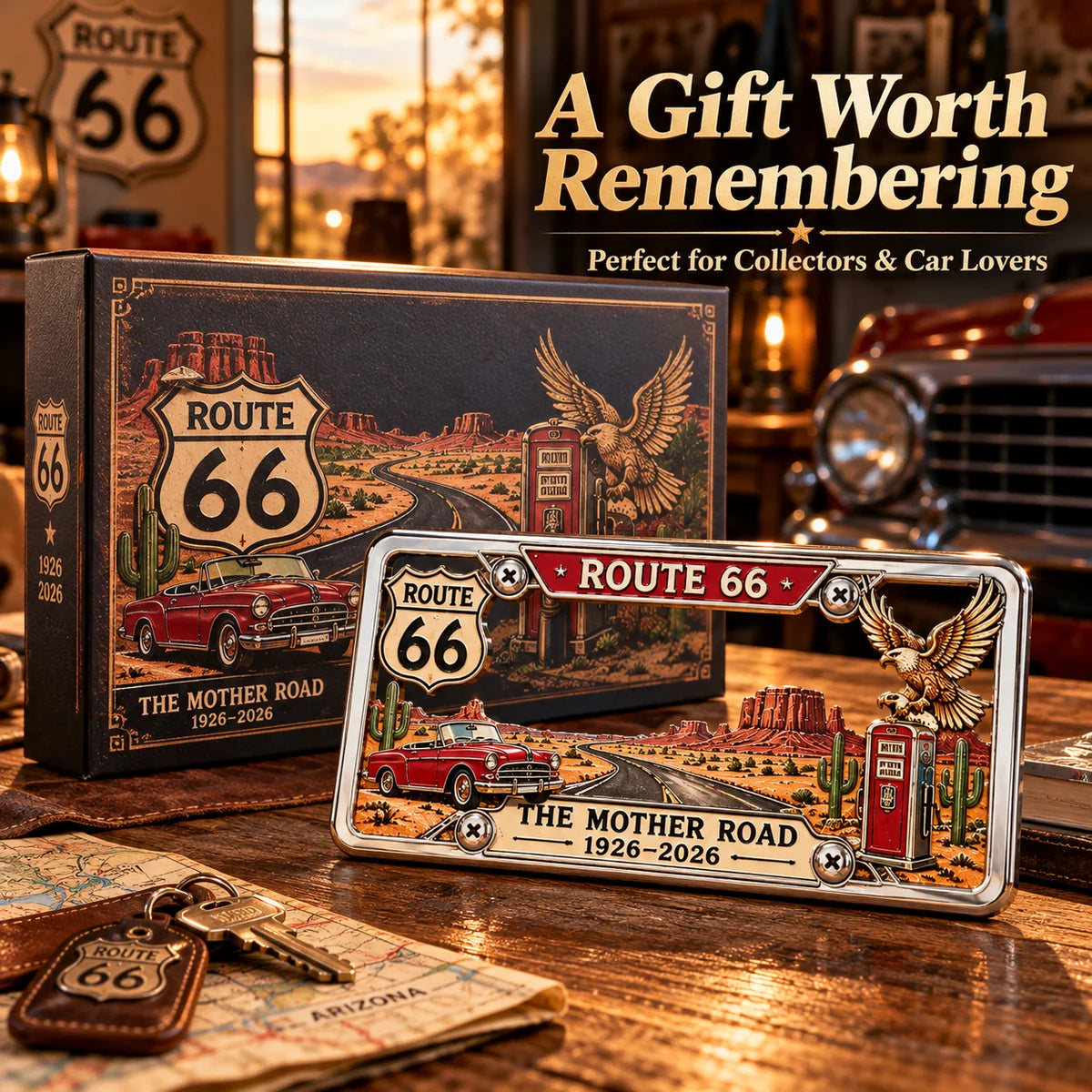 🚗 Mother Road 100 | Route 66 Centennial License Plate Frame