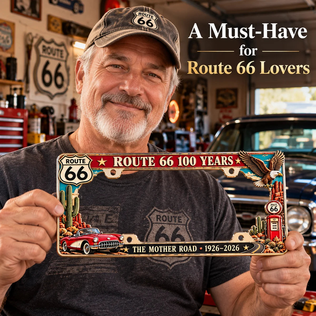 🚗 Mother Road 100 | Route 66 Centennial License Plate Frame