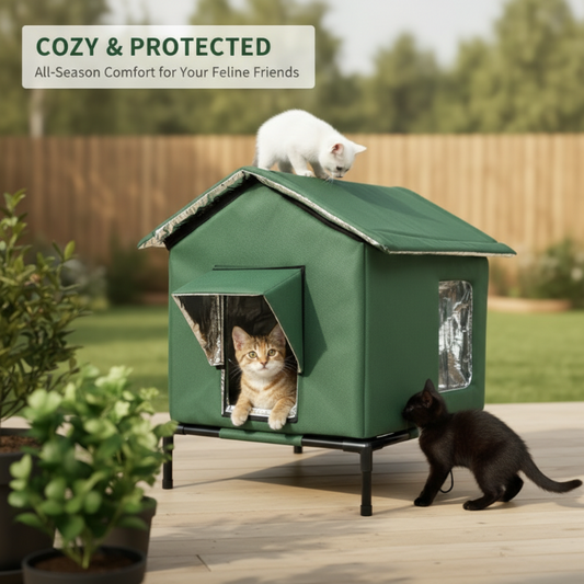 🐈 Cozy & Dry in Any Weather | Elevated Waterproof Outdoor Cat House 🌧️