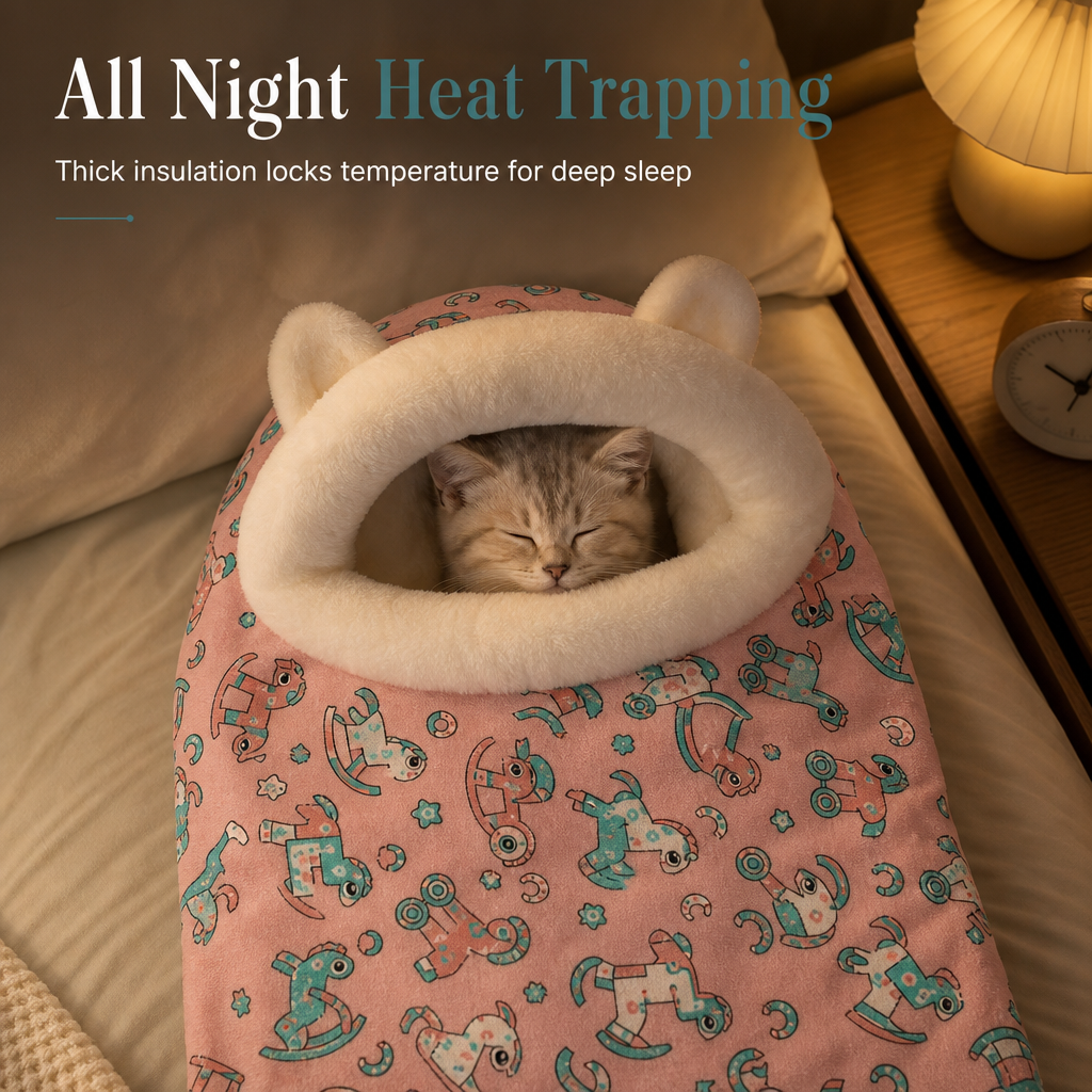 🐱🧸 SnuggleCave™ | Warm Hooded Winter Cat Bed