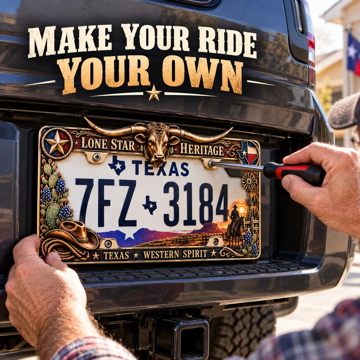 🐂🤠 Texas Longhorn 3D License Plate Frame – Western Cowboy Truck Decor