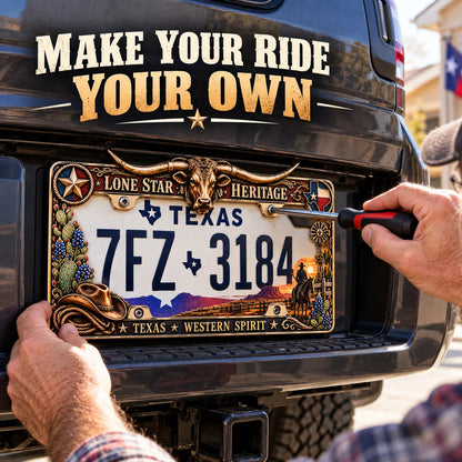 🐂🤠 Texas Longhorn 3D License Plate Frame – Western Cowboy Truck Decor